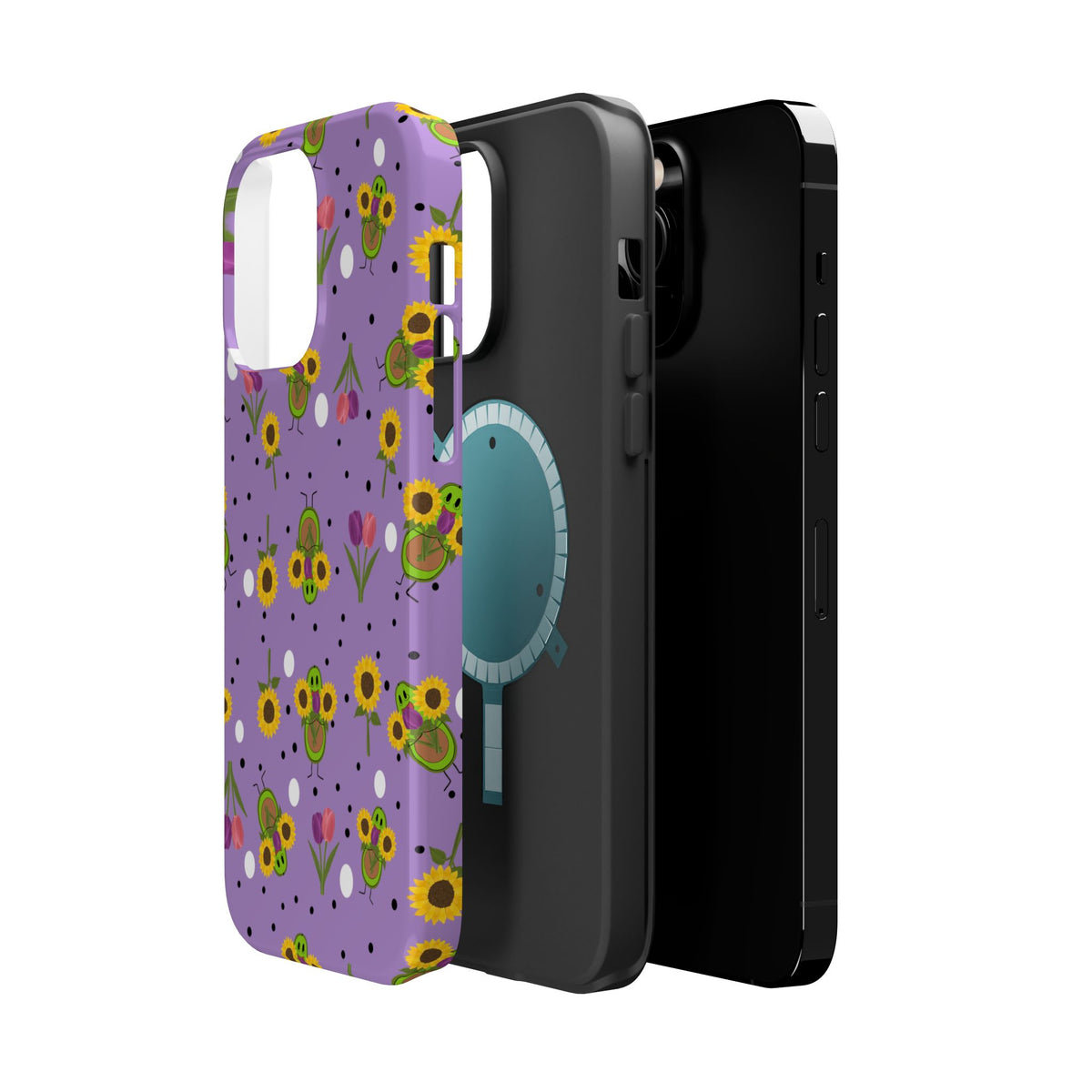 Floral Sunflower & Tulip Magnetic Phone Case — Purple Impact-Resistant Cover