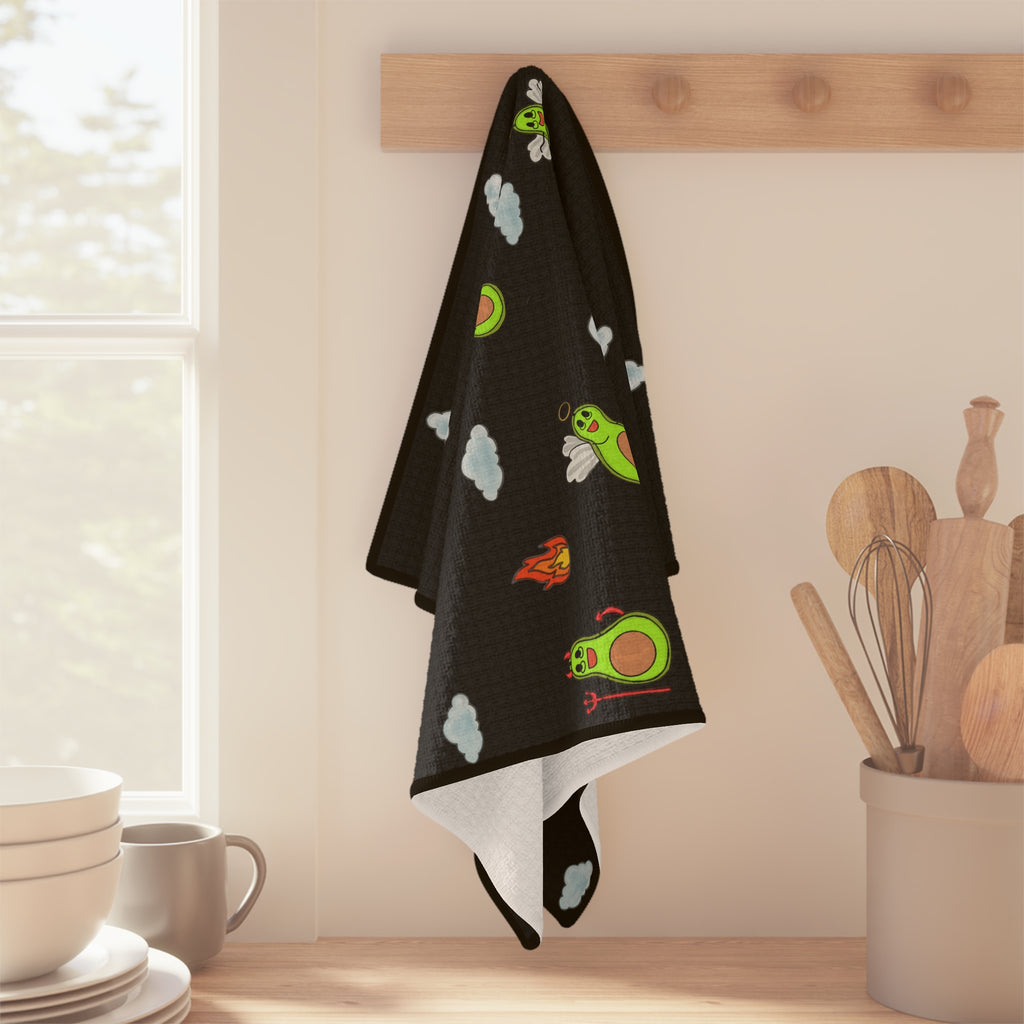 Fiery Avocado Pattern Microfiber Tea Towel — Cute Devil & Angel Avocado Kitchen Towel