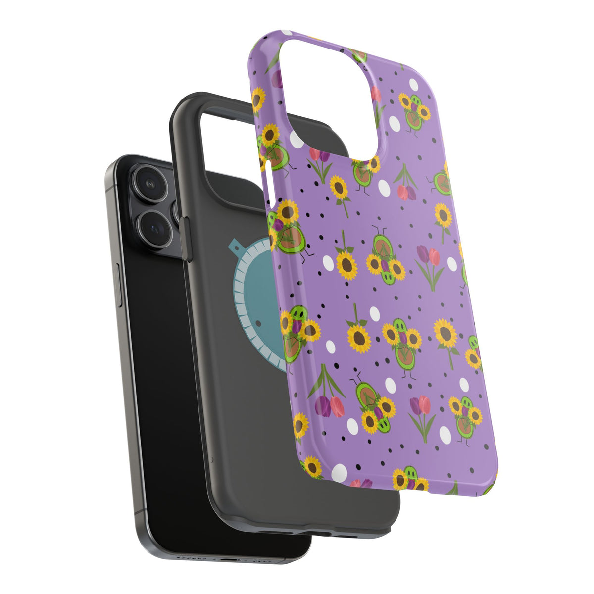 Floral Sunflower & Tulip Magnetic Phone Case — Purple Impact-Resistant Cover