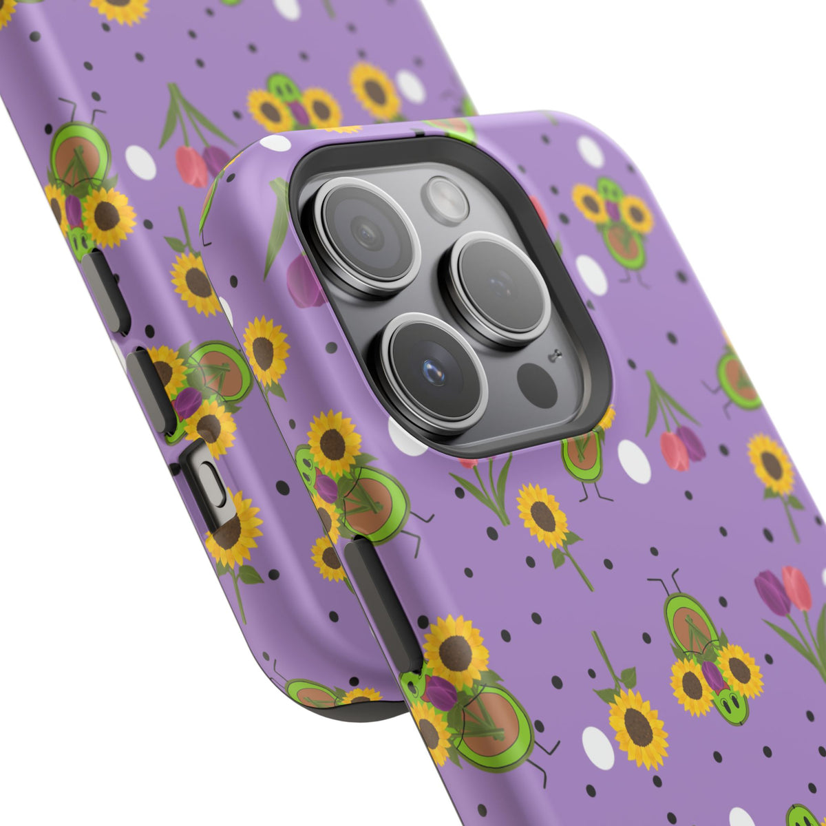 Floral Sunflower & Tulip Magnetic Phone Case — Purple Impact-Resistant Cover