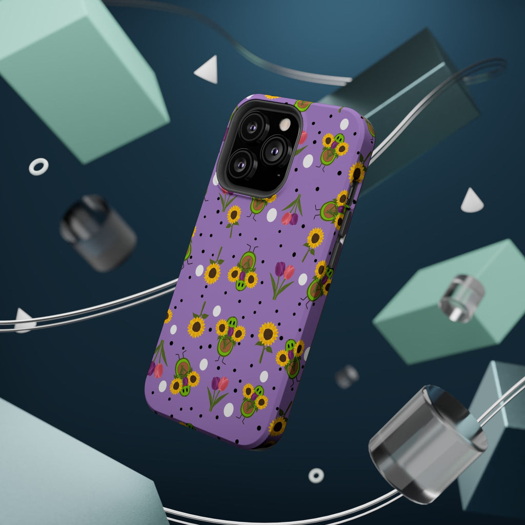 Floral Sunflower & Tulip Magnetic Phone Case — Purple Impact-Resistant Cover