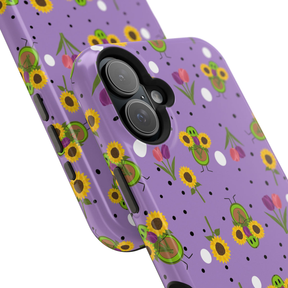 Floral Sunflower & Tulip Magnetic Phone Case — Purple Impact-Resistant Cover