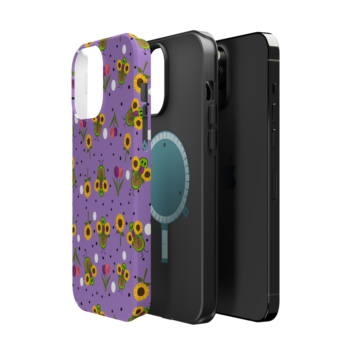 Floral Sunflower & Tulip Magnetic Phone Case — Purple Impact-Resistant Cover