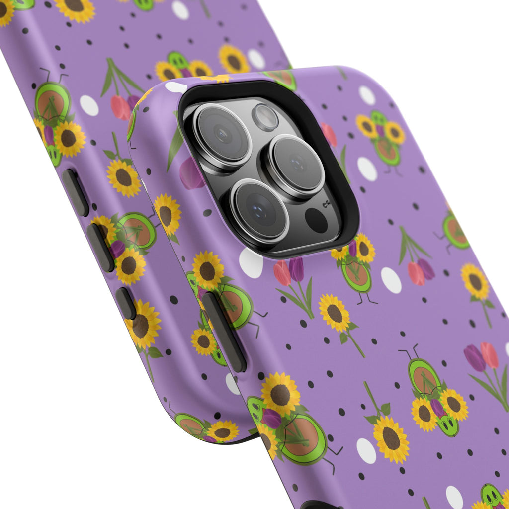 Floral Sunflower & Tulip Magnetic Phone Case — Purple Impact-Resistant Cover