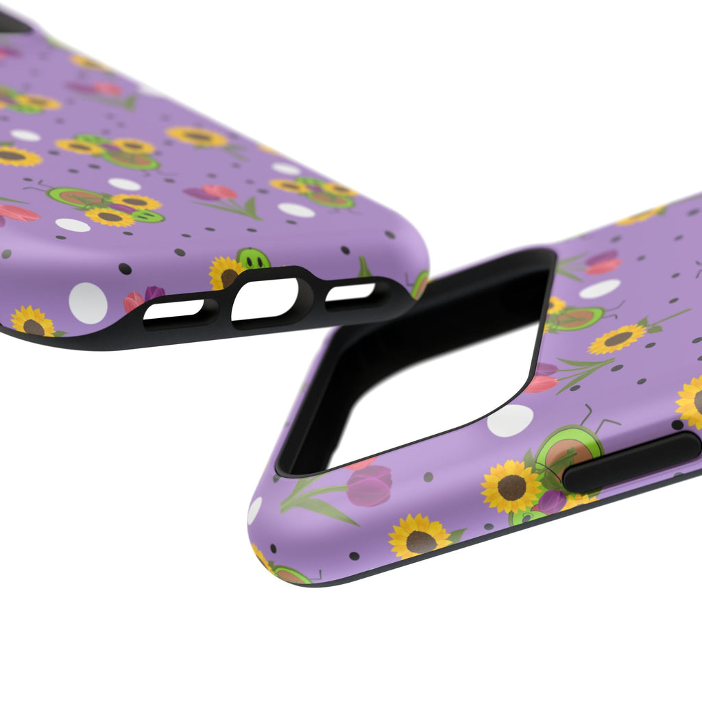 Floral Sunflower & Tulip Magnetic Phone Case — Purple Impact-Resistant Cover