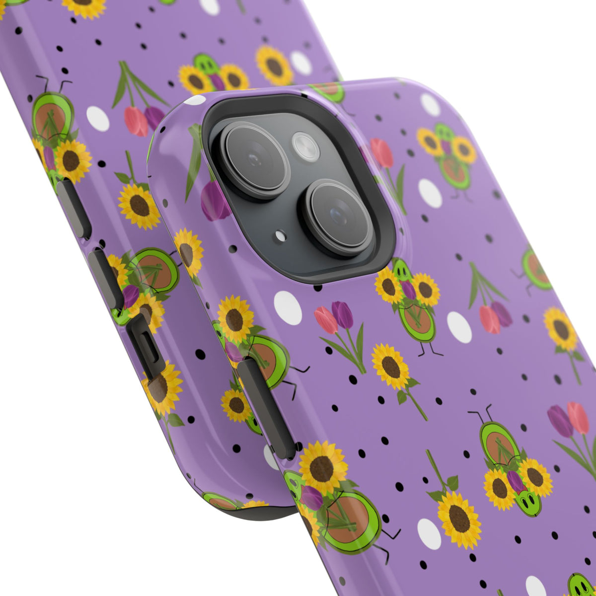 Floral Sunflower & Tulip Magnetic Phone Case — Purple Impact-Resistant Cover