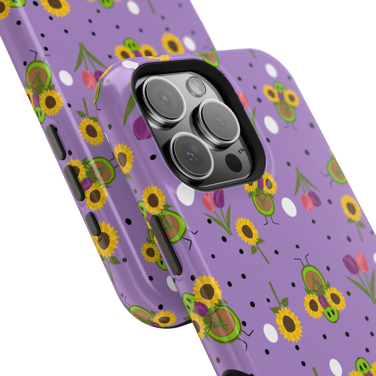 Floral Sunflower & Tulip Magnetic Phone Case — Purple Impact-Resistant Cover
