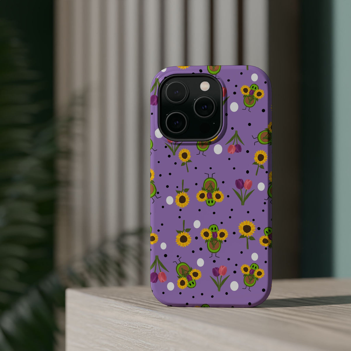 Floral Sunflower & Tulip Magnetic Phone Case — Purple Impact-Resistant Cover