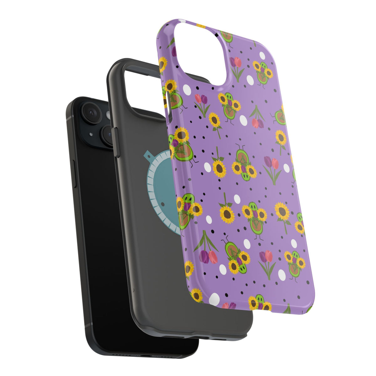 Floral Sunflower & Tulip Magnetic Phone Case — Purple Impact-Resistant Cover