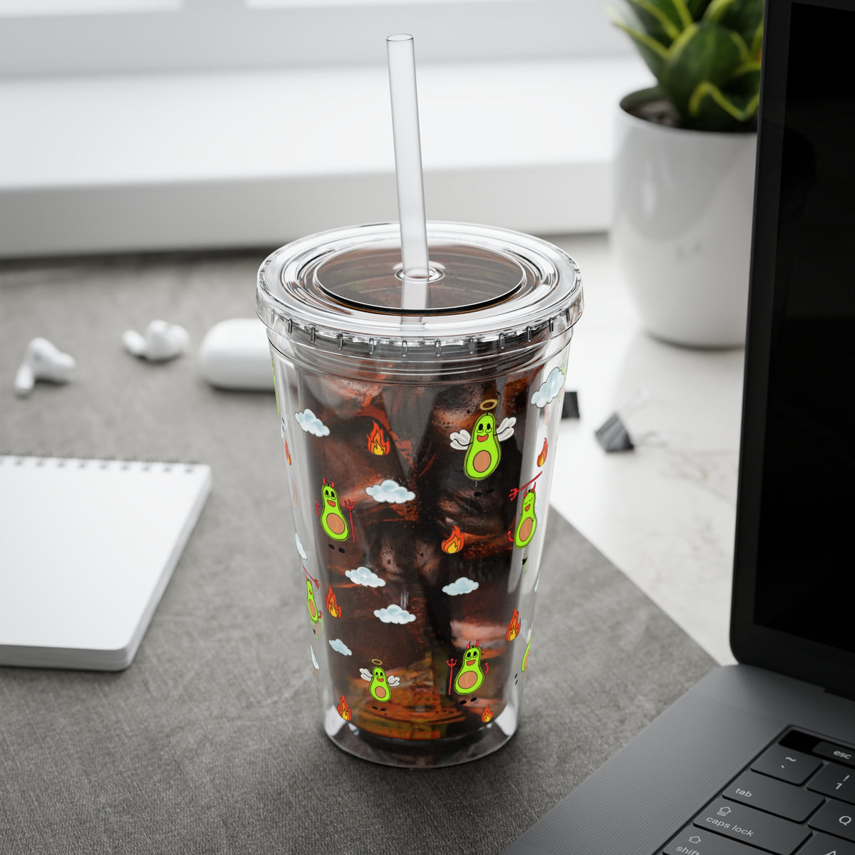 Avocados Angel and Devil Sunsplash Tumbler with Straw, 16oz