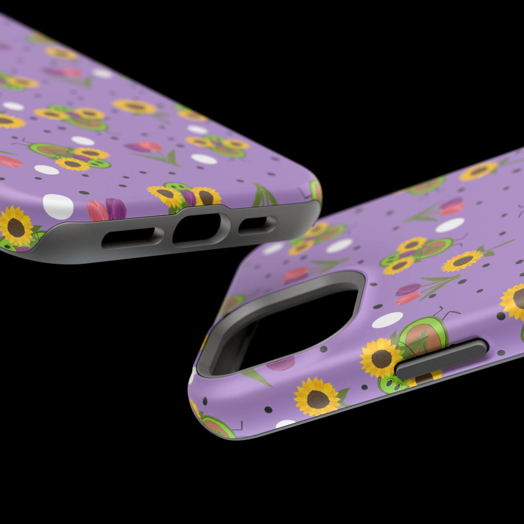 Floral Sunflower & Tulip Magnetic Phone Case — Purple Impact-Resistant Cover