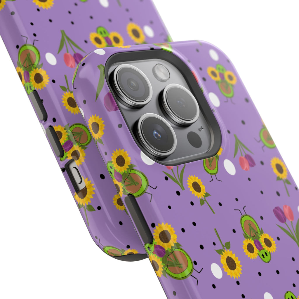 Floral Sunflower & Tulip Magnetic Phone Case — Purple Impact-Resistant Cover
