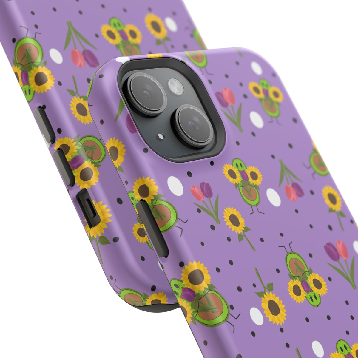 Floral Sunflower & Tulip Magnetic Phone Case — Purple Impact-Resistant Cover