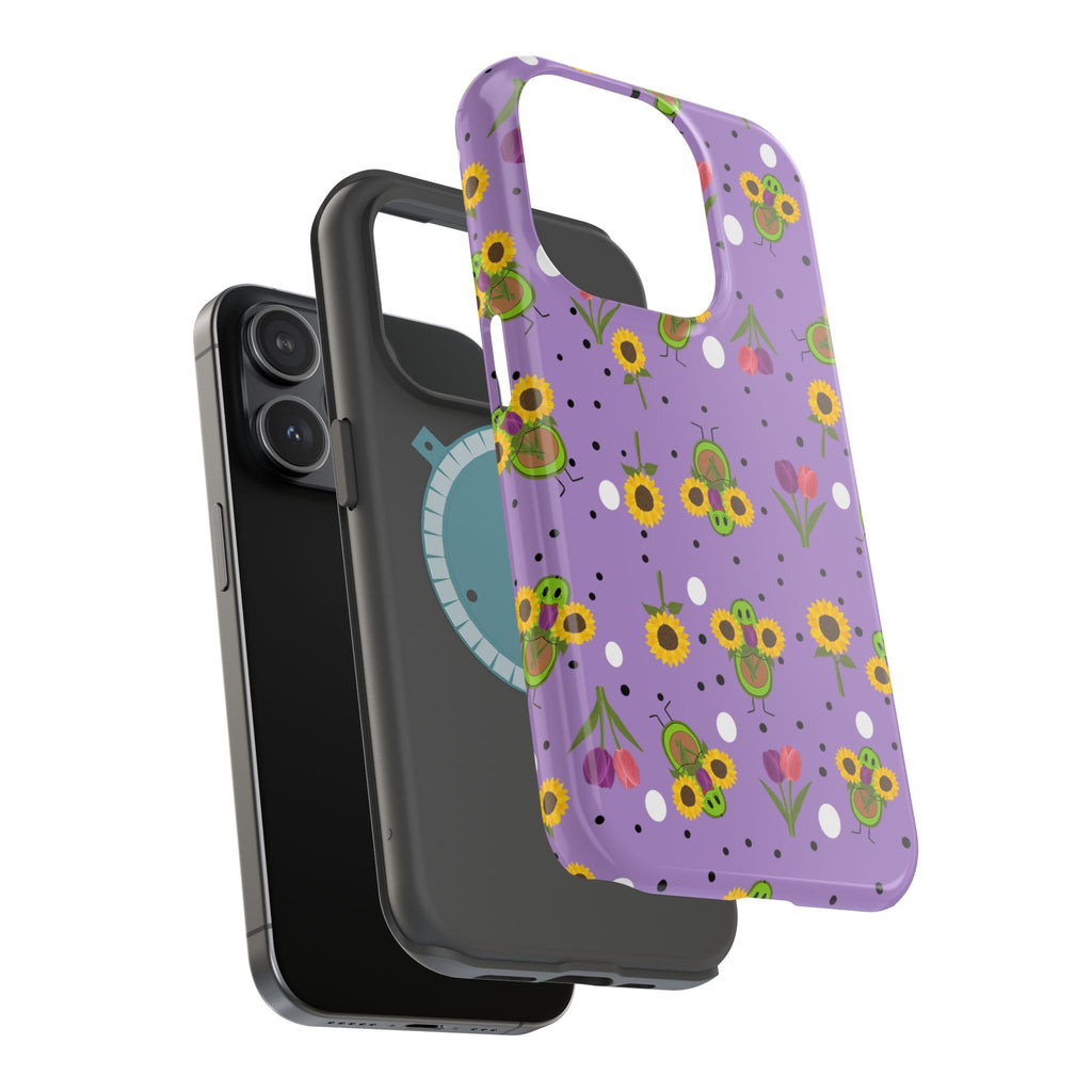 Floral Sunflower & Tulip Magnetic Phone Case — Purple Impact-Resistant Cover
