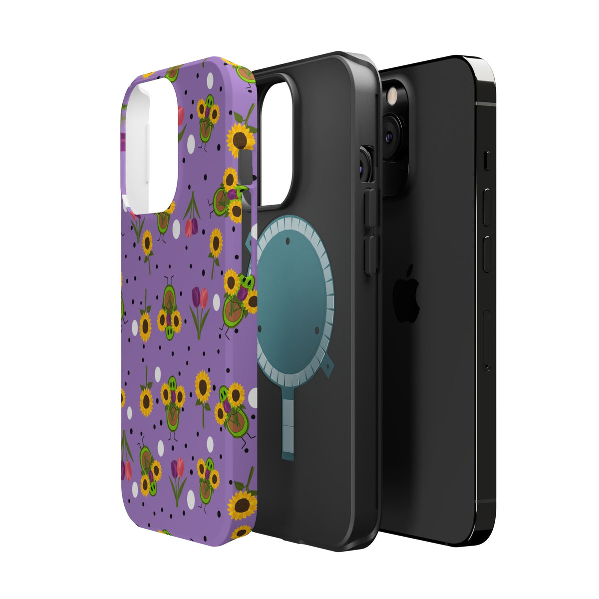 Floral Sunflower & Tulip Magnetic Phone Case — Purple Impact-Resistant Cover