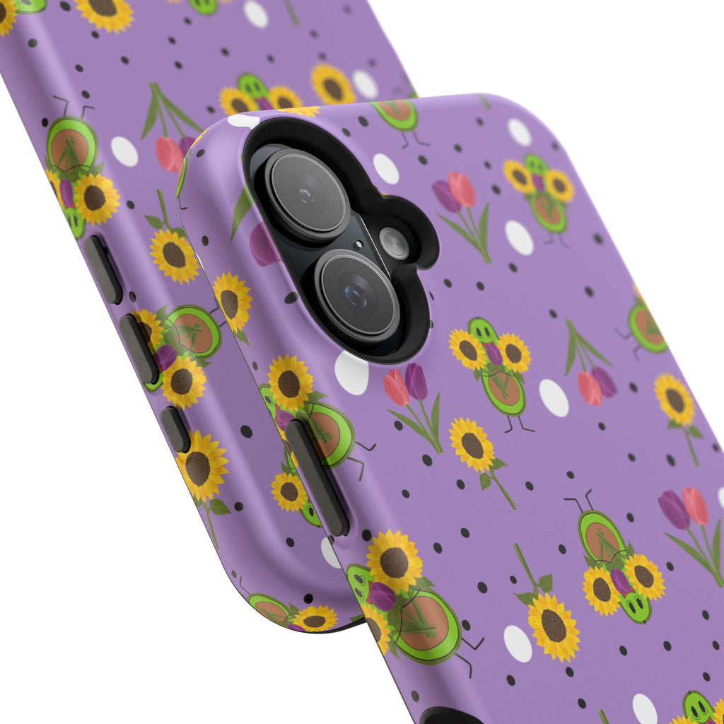 Floral Sunflower & Tulip Magnetic Phone Case — Purple Impact-Resistant Cover