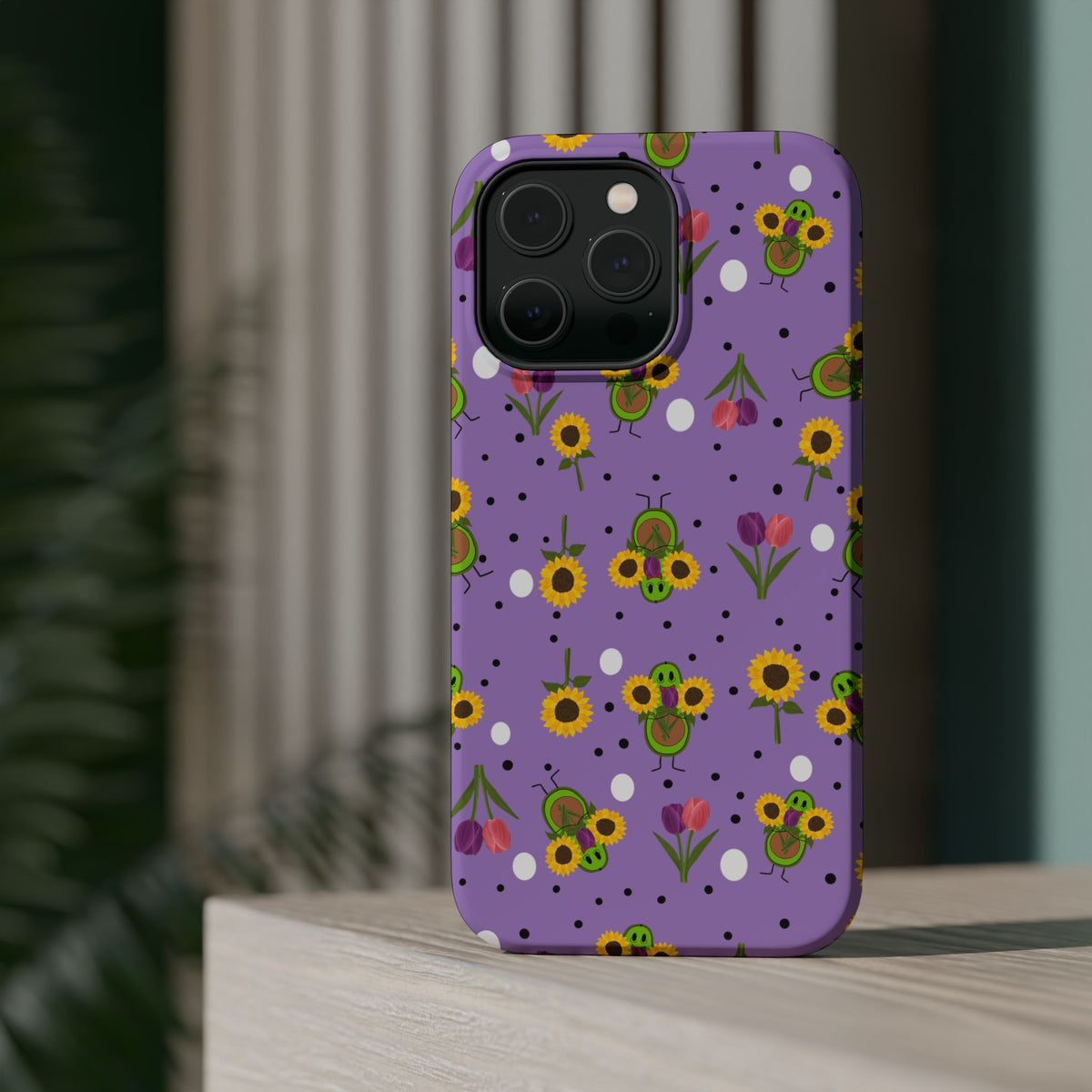 Floral Sunflower & Tulip Magnetic Phone Case — Purple Impact-Resistant Cover
