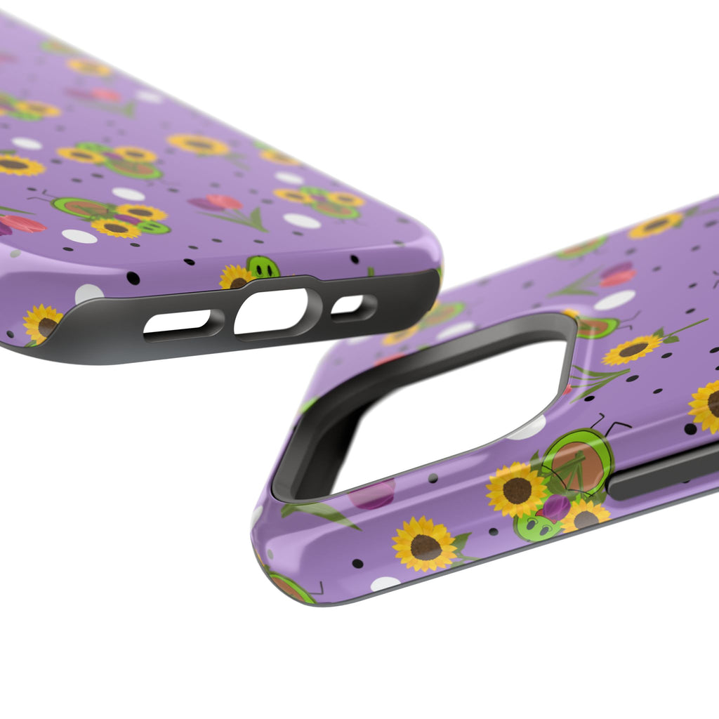 Floral Sunflower & Tulip Magnetic Phone Case — Purple Impact-Resistant Cover