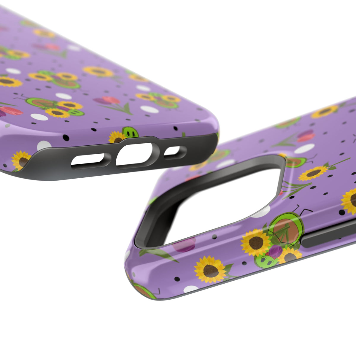 Floral Sunflower & Tulip Magnetic Phone Case — Purple Impact-Resistant Cover