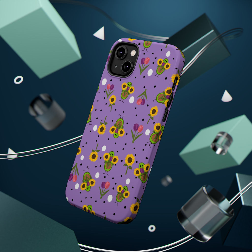 Floral Sunflower & Tulip Magnetic Phone Case — Purple Impact-Resistant Cover