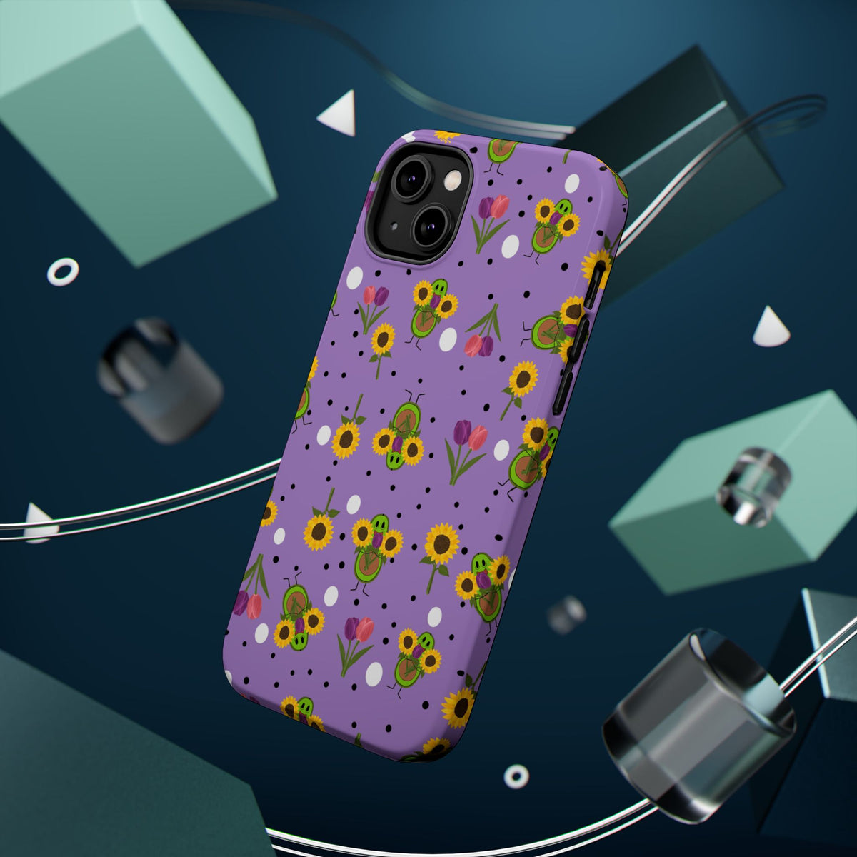 Floral Sunflower & Tulip Magnetic Phone Case — Purple Impact-Resistant Cover