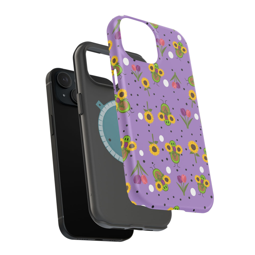 Floral Sunflower & Tulip Magnetic Phone Case — Purple Impact-Resistant Cover