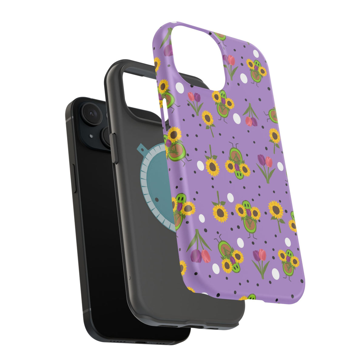 Floral Sunflower & Tulip Magnetic Phone Case — Purple Impact-Resistant Cover