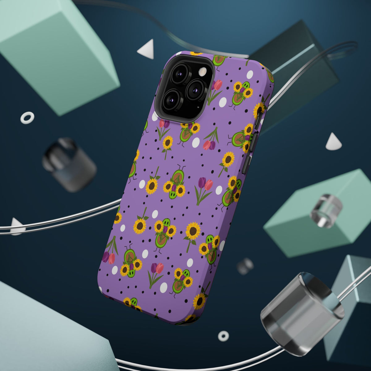Floral Sunflower & Tulip Magnetic Phone Case — Purple Impact-Resistant Cover