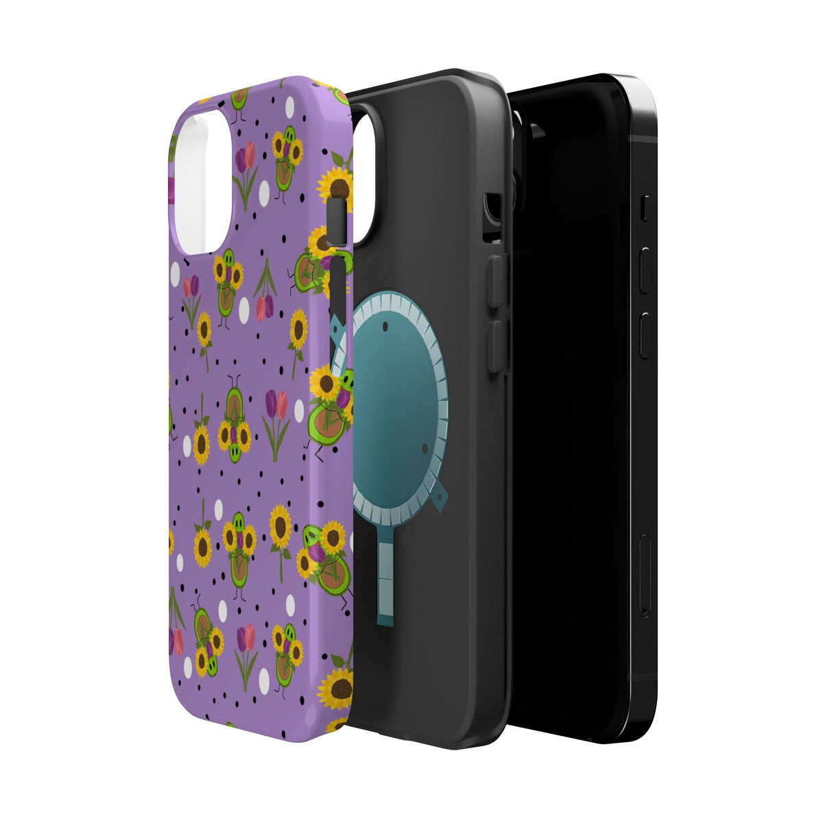 Floral Sunflower & Tulip Magnetic Phone Case — Purple Impact-Resistant Cover