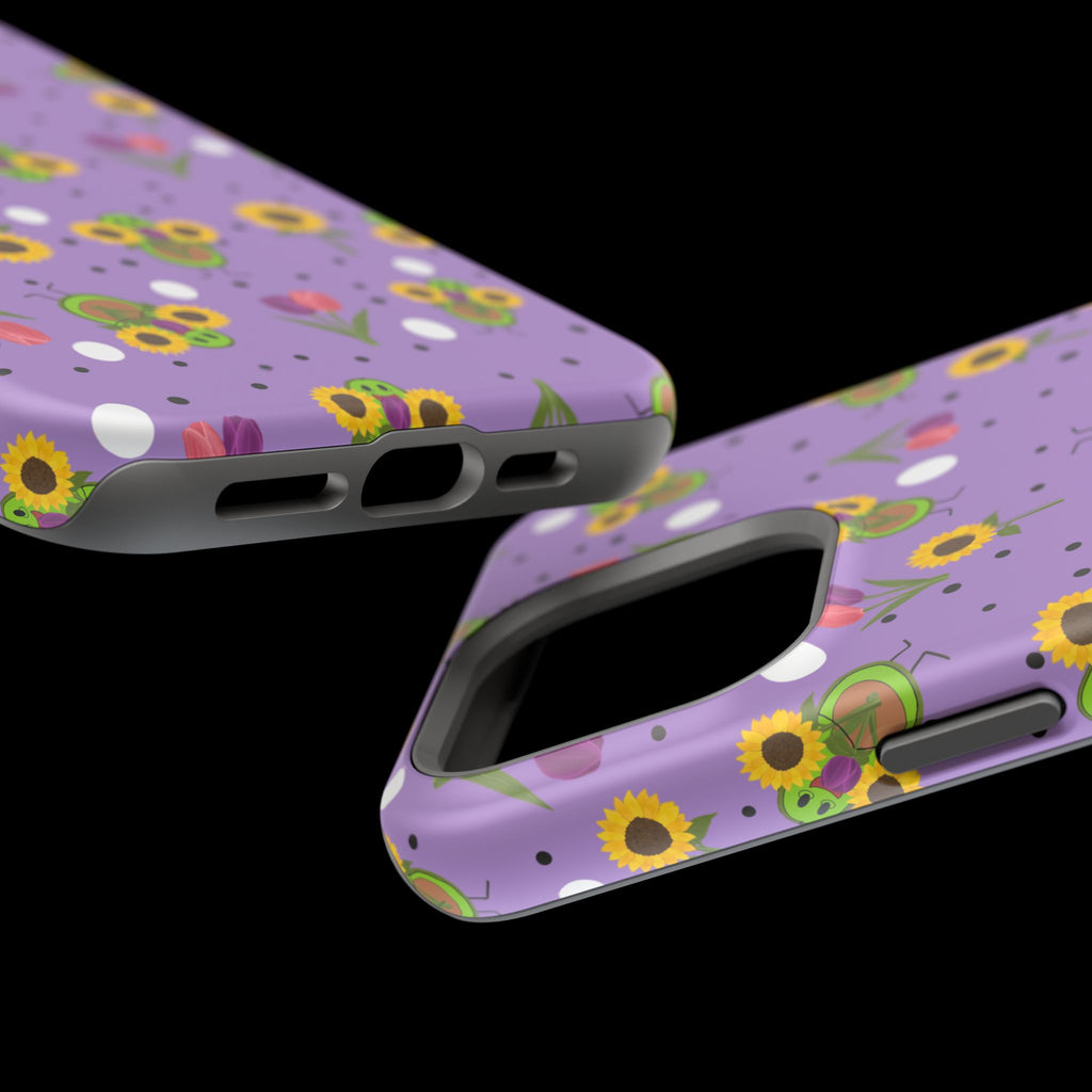 Floral Sunflower & Tulip Magnetic Phone Case — Purple Impact-Resistant Cover