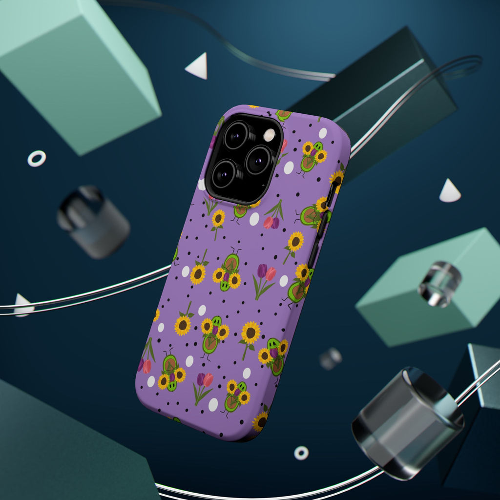 Floral Sunflower & Tulip Magnetic Phone Case — Purple Impact-Resistant Cover