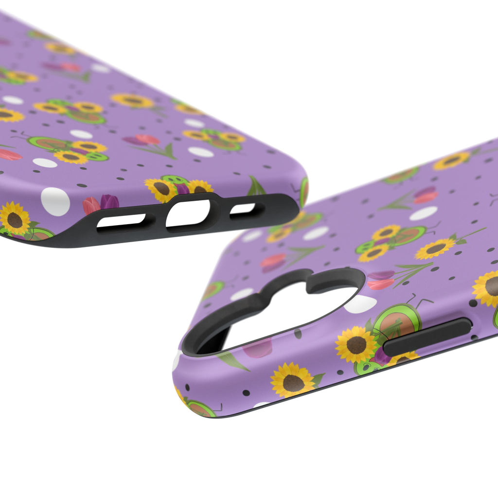 Floral Sunflower & Tulip Magnetic Phone Case — Purple Impact-Resistant Cover