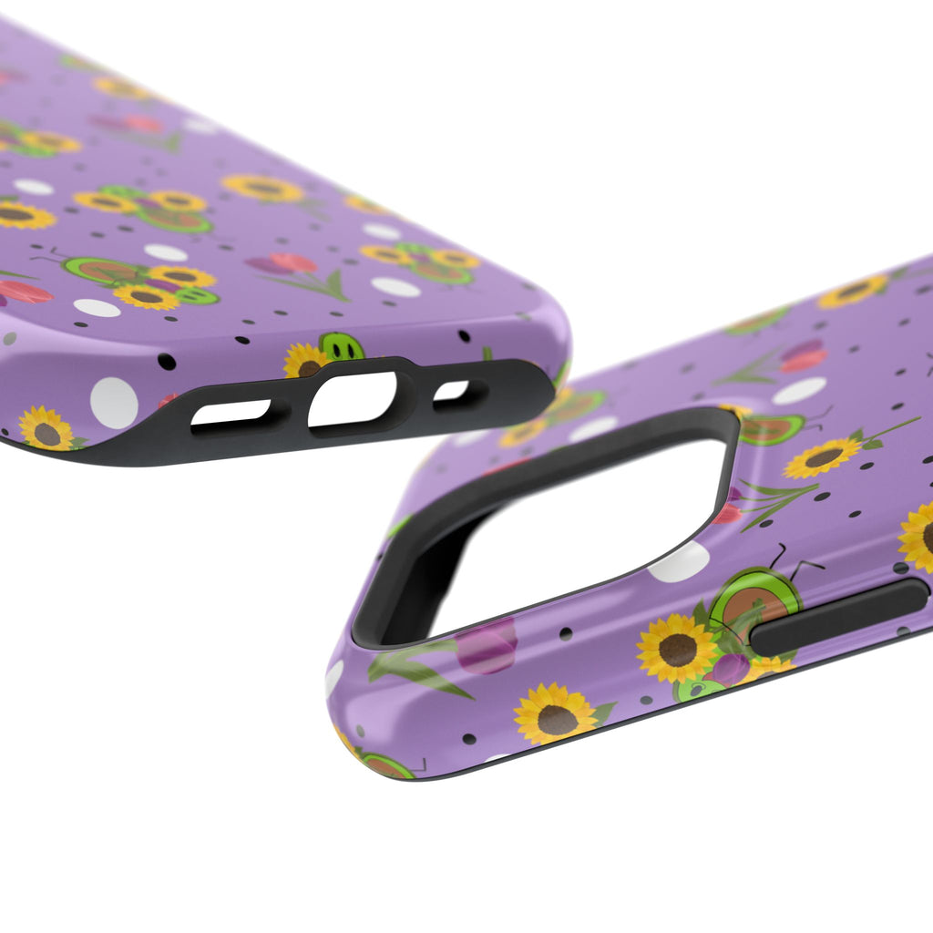 Floral Sunflower & Tulip Magnetic Phone Case — Purple Impact-Resistant Cover