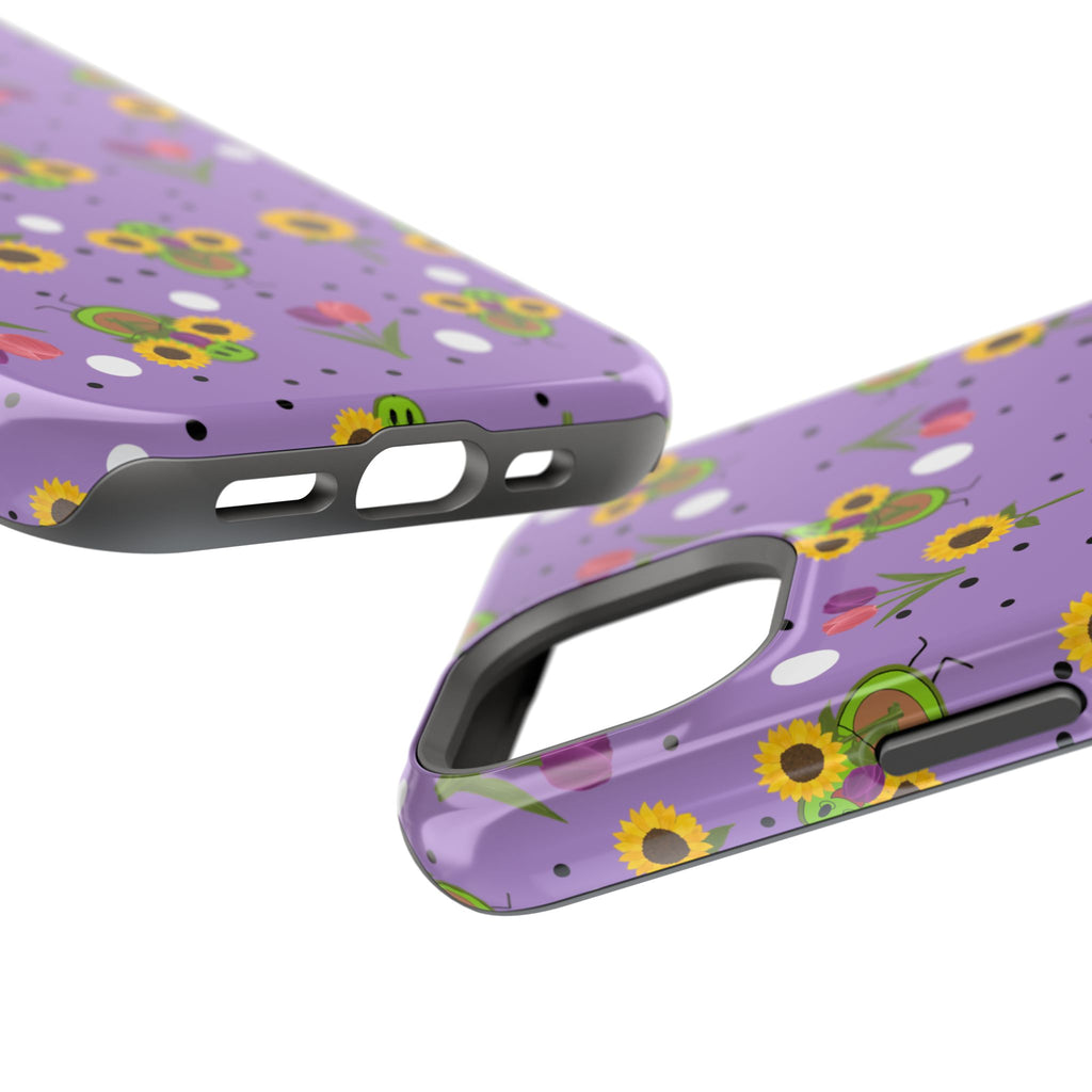 Floral Sunflower & Tulip Magnetic Phone Case — Purple Impact-Resistant Cover