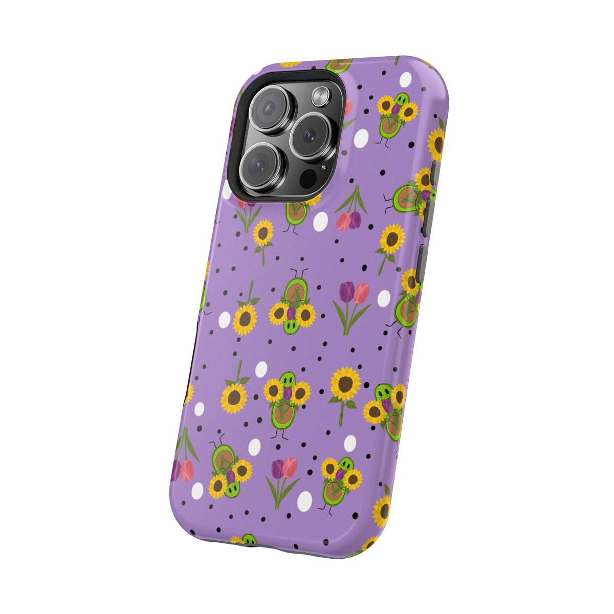 Floral Sunflower & Tulip Magnetic Phone Case — Purple Impact-Resistant Cover
