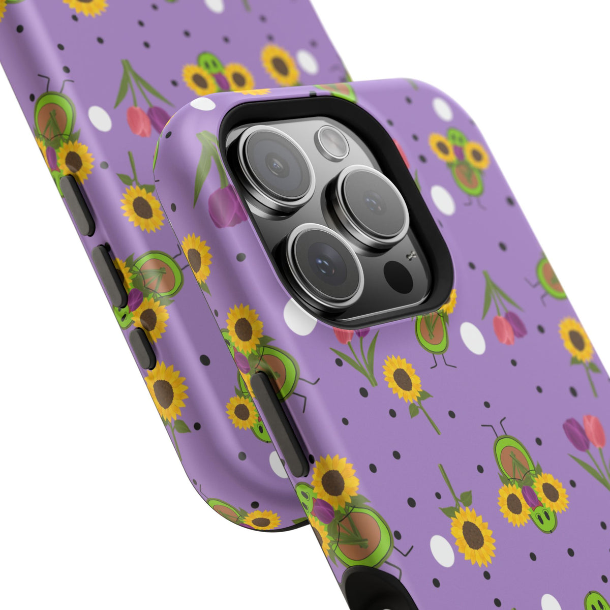 Floral Sunflower & Tulip Magnetic Phone Case — Purple Impact-Resistant Cover