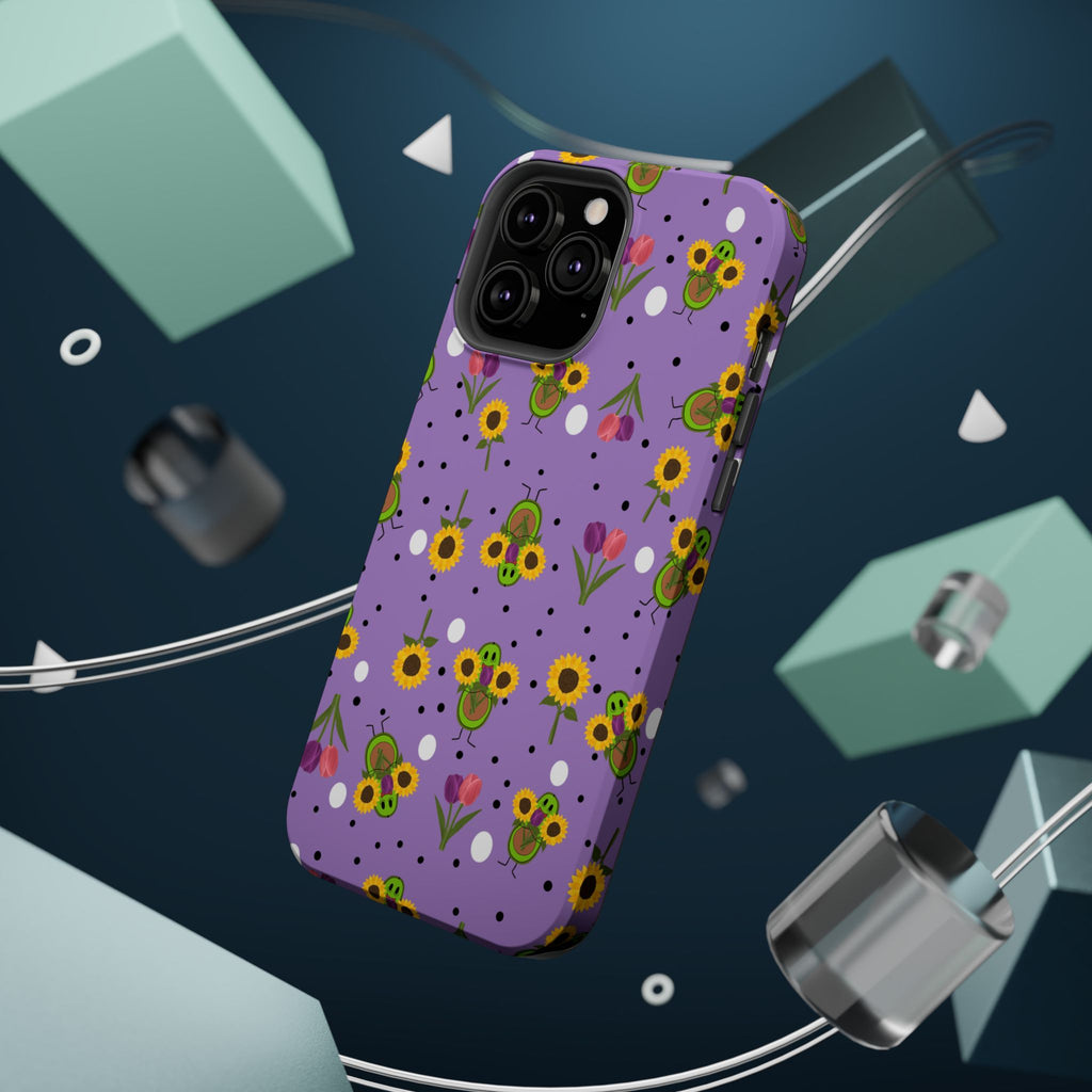 Floral Sunflower & Tulip Magnetic Phone Case — Purple Impact-Resistant Cover
