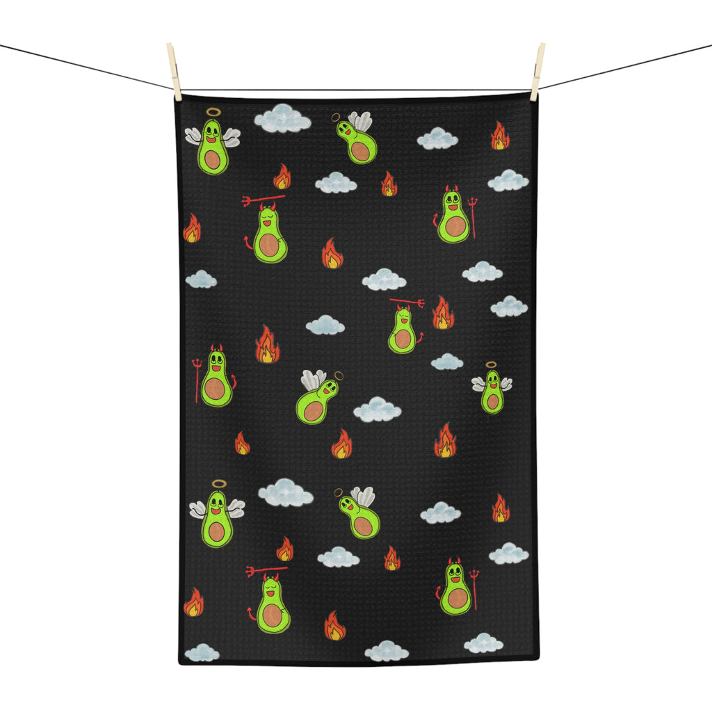 Fiery Avocado Pattern Microfiber Tea Towel — Cute Devil & Angel Avocado Kitchen Towel
