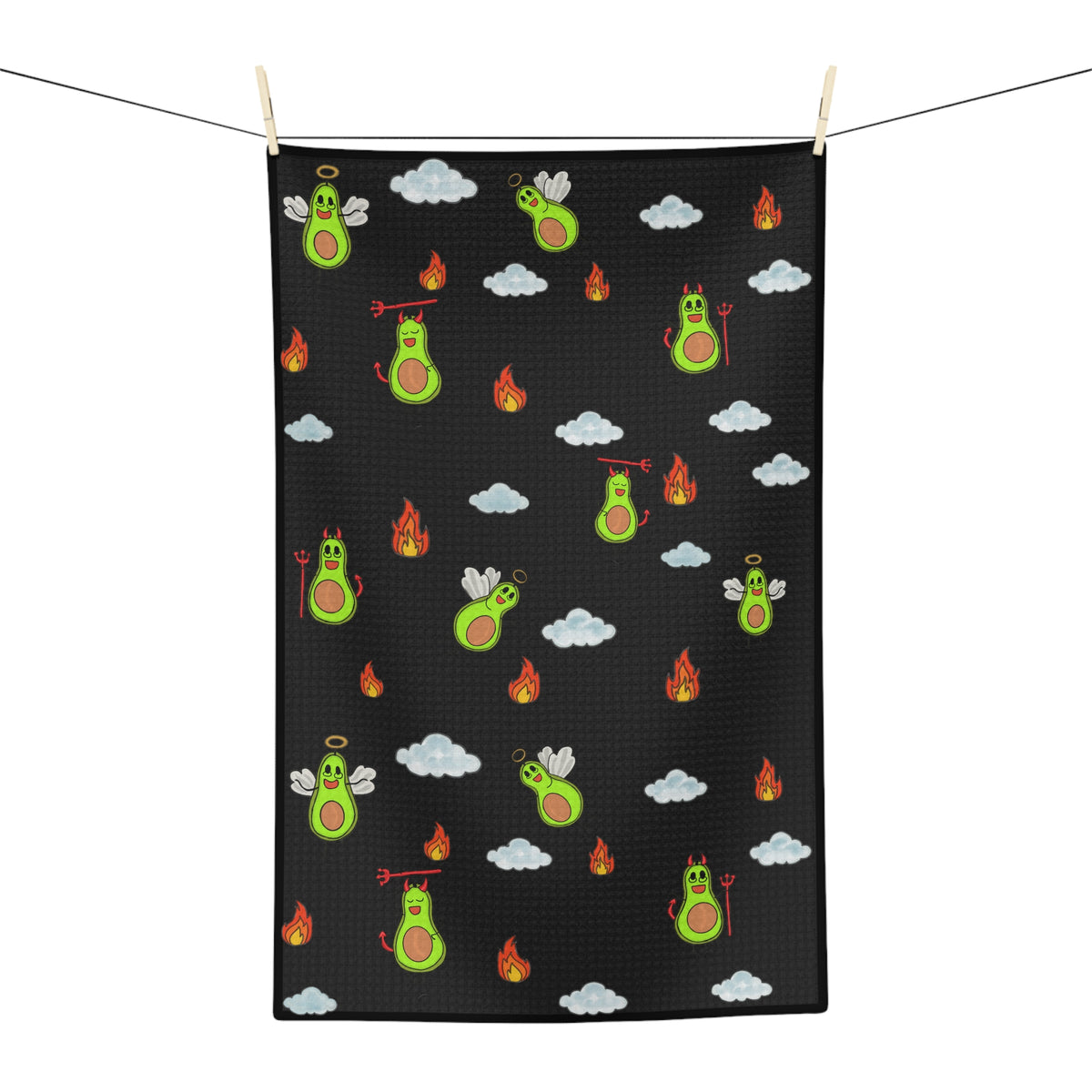 Fiery Avocado Pattern Microfiber Tea Towel — Cute Devil & Angel Avocado Kitchen Towel