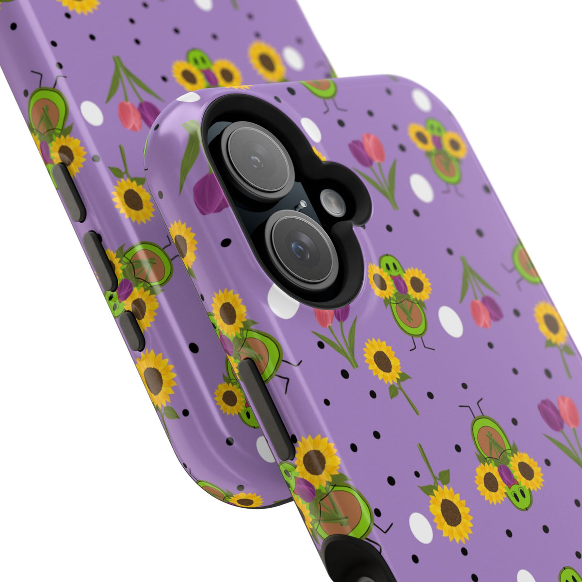 Floral Sunflower & Tulip Magnetic Phone Case — Purple Impact-Resistant Cover