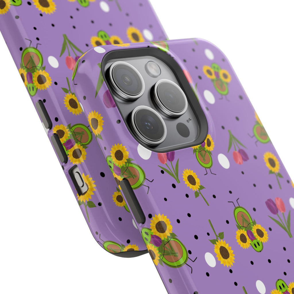 Floral Sunflower & Tulip Magnetic Phone Case — Purple Impact-Resistant Cover