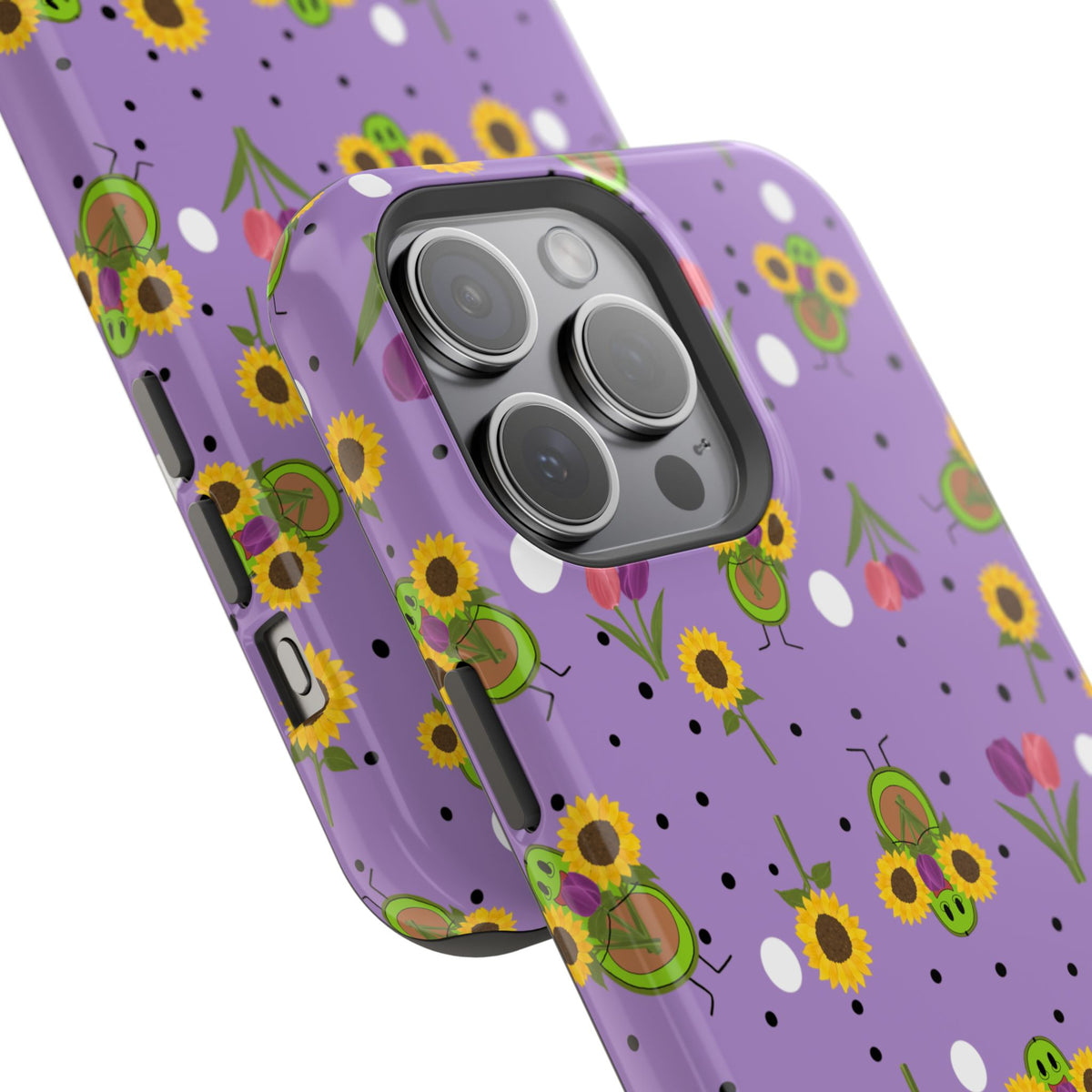 Floral Sunflower & Tulip Magnetic Phone Case — Purple Impact-Resistant Cover