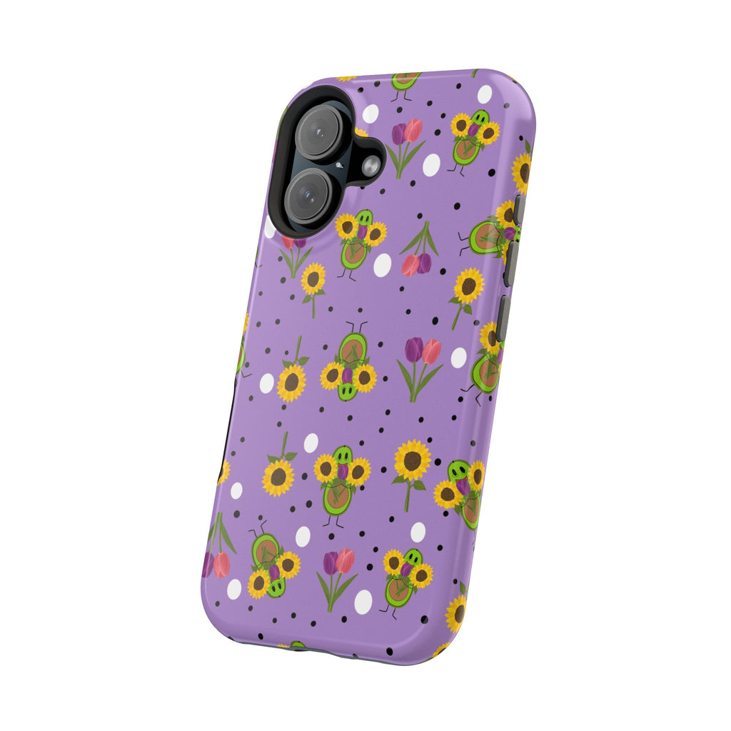 Floral Sunflower & Tulip Magnetic Phone Case — Purple Impact-Resistant Cover