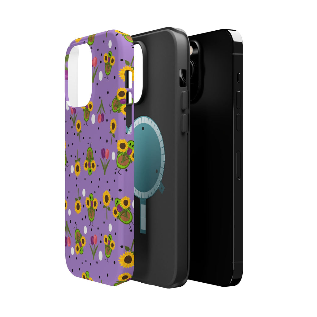Floral Sunflower & Tulip Magnetic Phone Case — Purple Impact-Resistant Cover