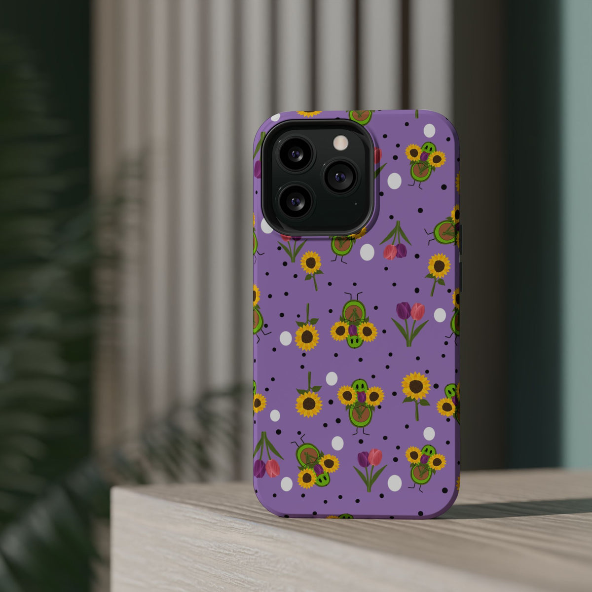 Floral Sunflower & Tulip Magnetic Phone Case — Purple Impact-Resistant Cover