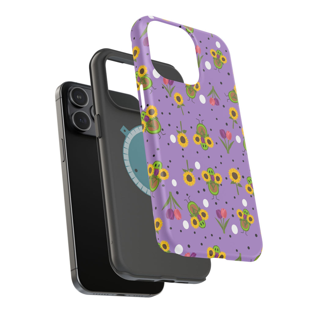 Floral Sunflower & Tulip Magnetic Phone Case — Purple Impact-Resistant Cover