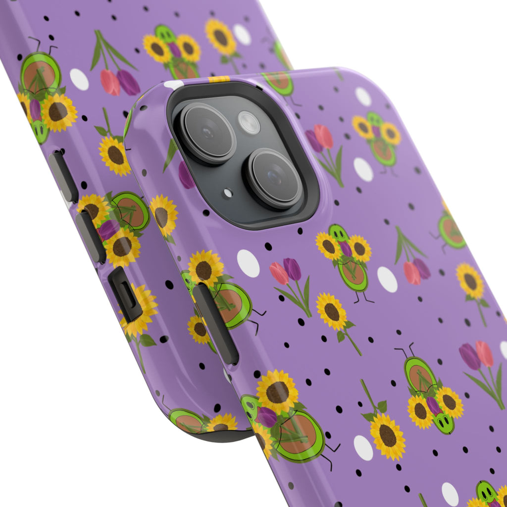 Floral Sunflower & Tulip Magnetic Phone Case — Purple Impact-Resistant Cover