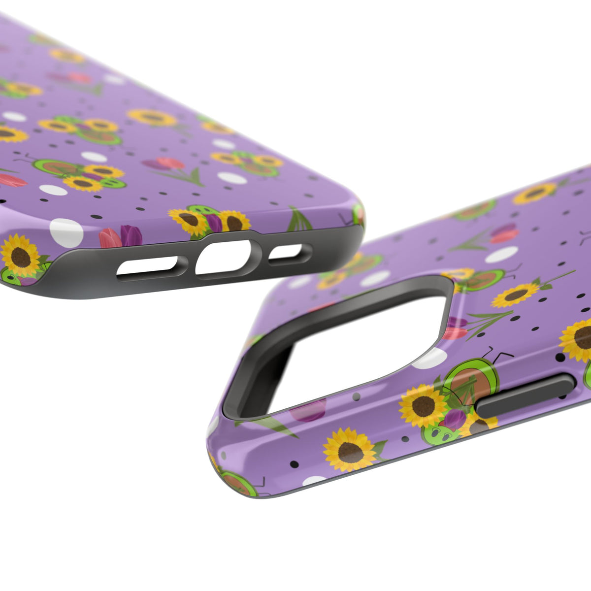 Floral Sunflower & Tulip Magnetic Phone Case — Purple Impact-Resistant Cover