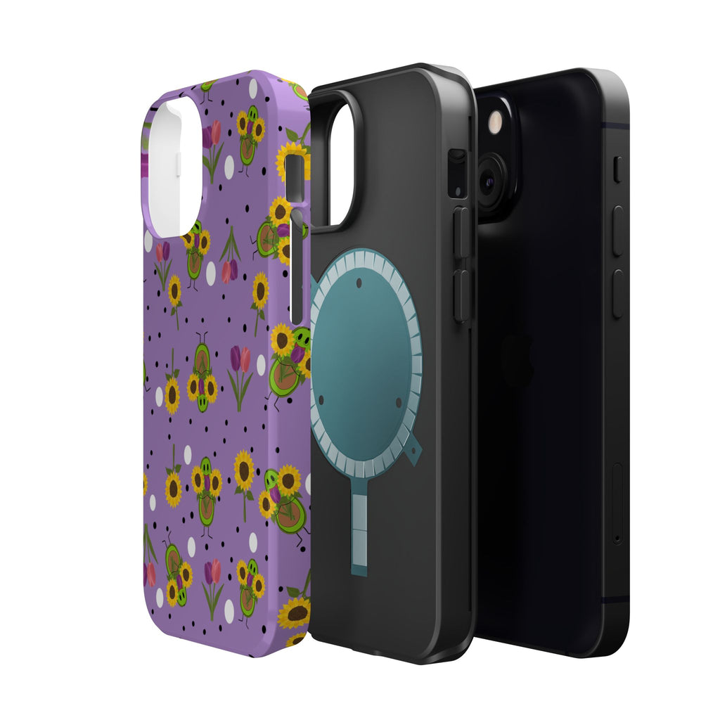 Floral Sunflower & Tulip Magnetic Phone Case — Purple Impact-Resistant Cover
