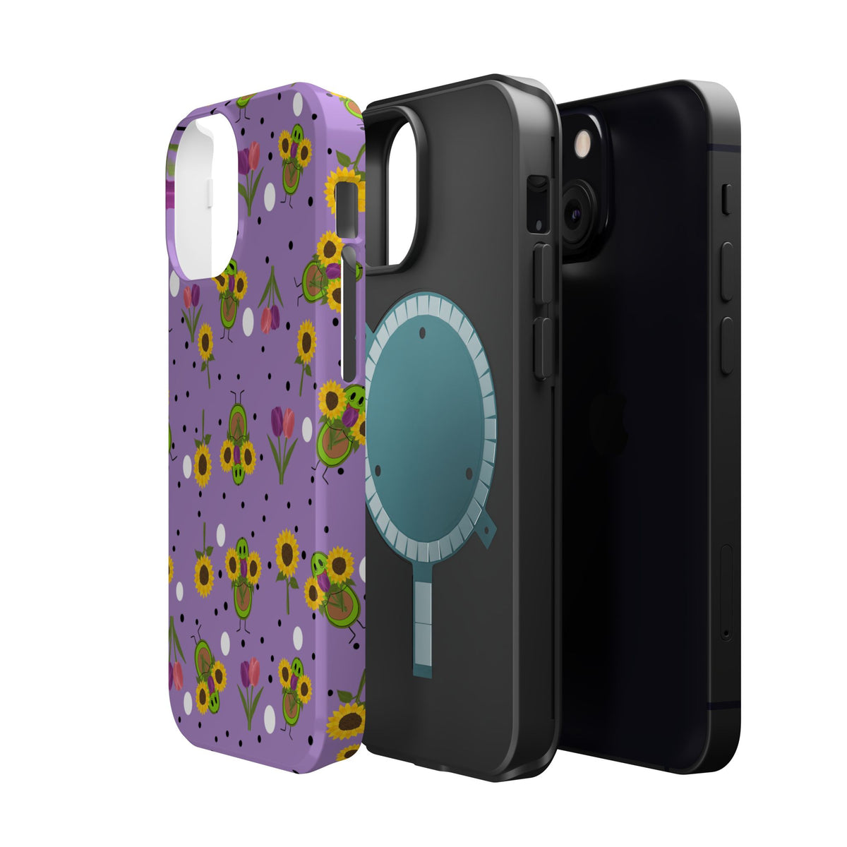 Floral Sunflower & Tulip Magnetic Phone Case — Purple Impact-Resistant Cover